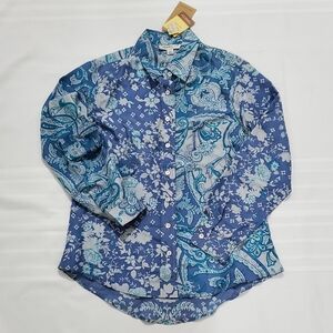 NWT Coldwater Creek Teal and Blue Floral/Paisley 100%Silk Blouse